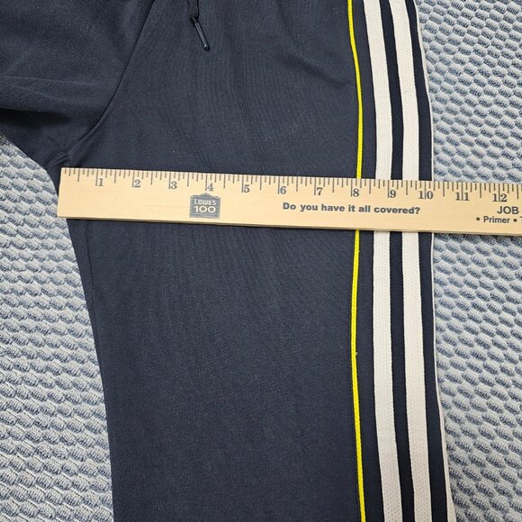 Adidas Navy Blue 3-Stripe Cropped Track Pants - Neon Yellow Accent - Size S - Picture 7 of 8